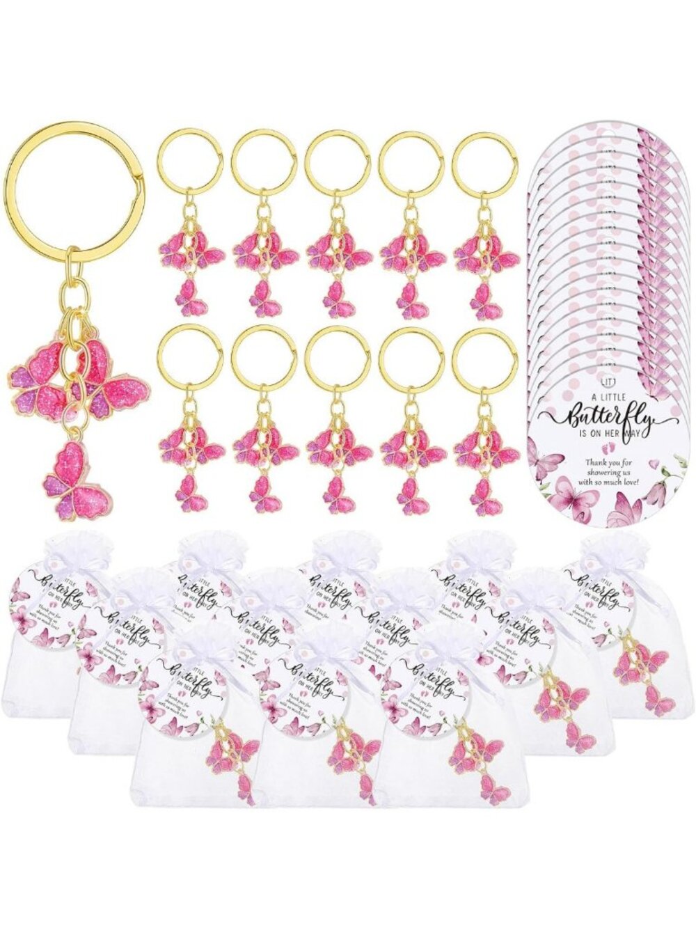 50 Sets Butterfly Baby Shower Favors | Cute Keychain Gifts for Guests